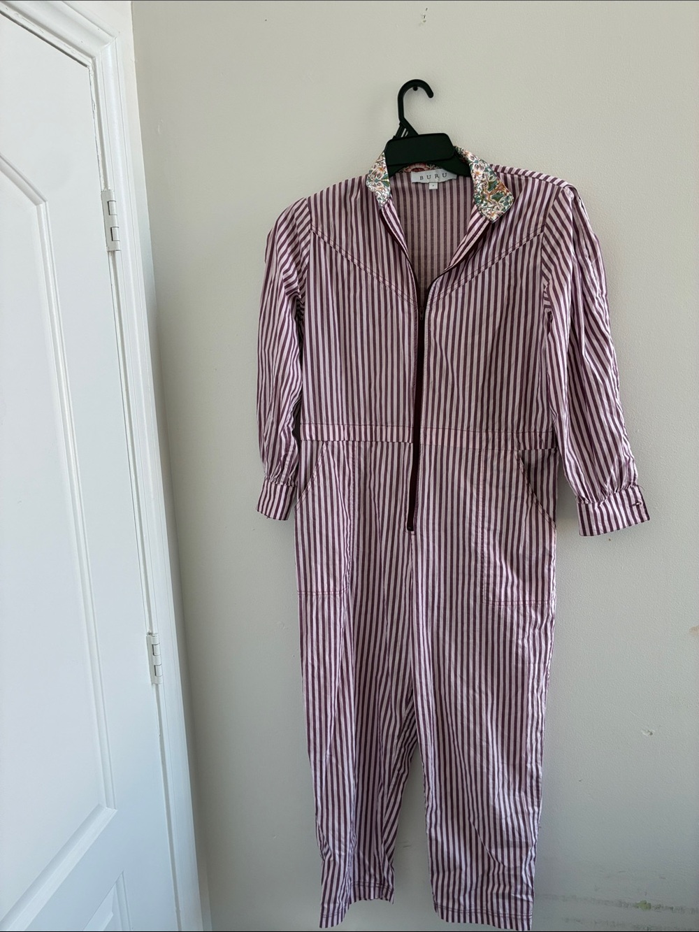 Striped Pink Cropped Jumpsuit with Floral Collar